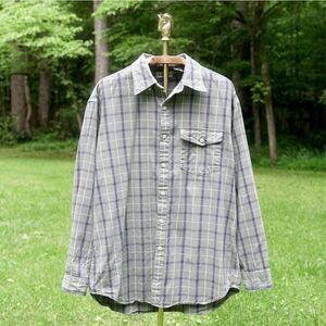 Vintage 90s Lands’ End Green Plaid Button Up Shirt